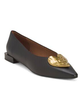 ANGEL ALARCON Made In Spain Nubuck Leather Flats With Heart Ornament